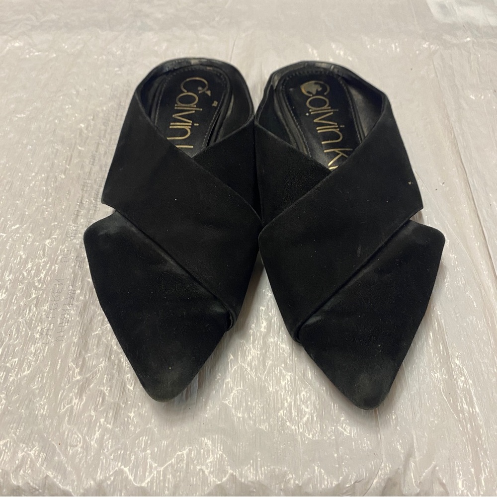 Calvin Klein Women's Black Pointed Crossband Mules | Size 7